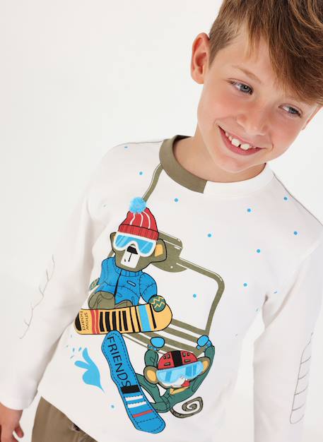 T-shirt garçon en maille imprimé singes snowboard Blanc 1 - vertbaudet enfant 
