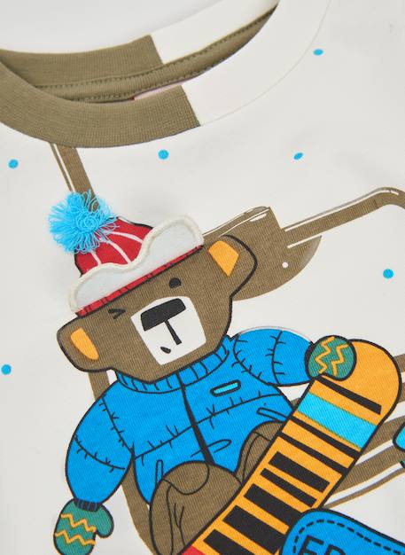 T-shirt garçon en maille imprimé singes snowboard Blanc 4 - vertbaudet enfant 