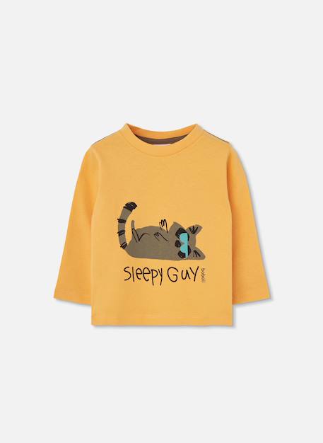 T-shirt garçon en maille imprimé chat Jaune 2 - vertbaudet enfant 