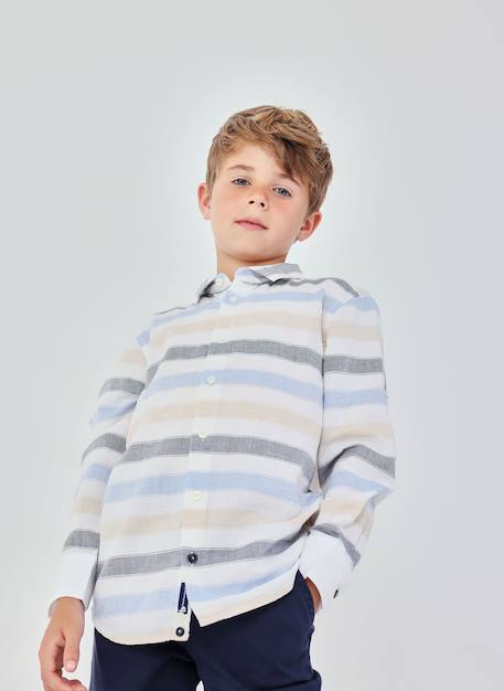 Garçon-Chemise-Chemise en lin rayée
