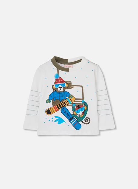 T-shirt garçon en maille imprimé singes snowboard Blanc 2 - vertbaudet enfant 