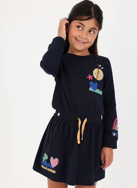 Robe fille en maille imprimée avec sequins Bleu 1 - vertbaudet enfant 