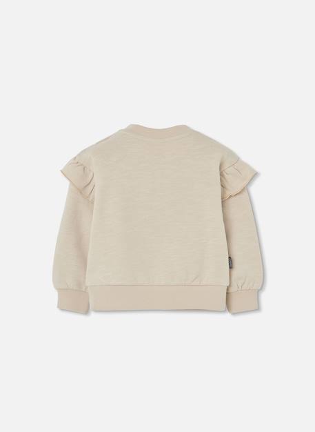 Sweat-shirt fille molleton brodé fleurs Beige 3 - vertbaudet enfant 