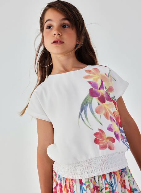 Fille-T-shirt, sous-pull-T-shirt-Tee-shirt fille fleurs