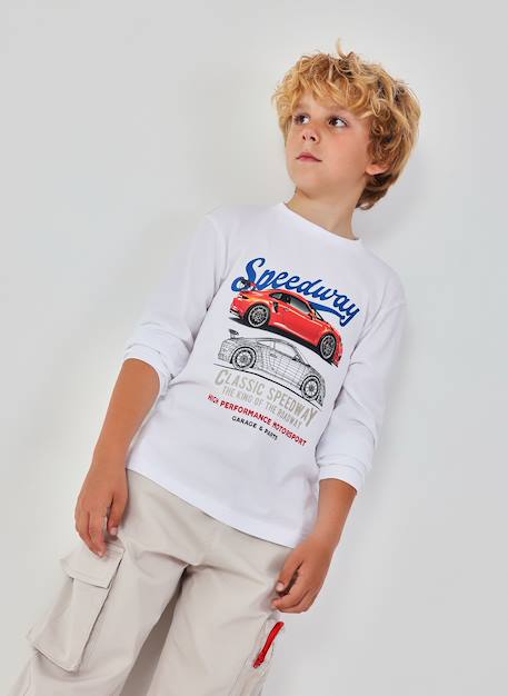 T-shirt garçon en maille à manches longues en coton Blanc 1 - vertbaudet enfant 
