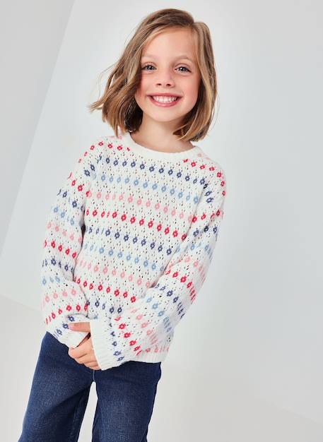 Pull fille coton Blanc 1 - vertbaudet enfant 
