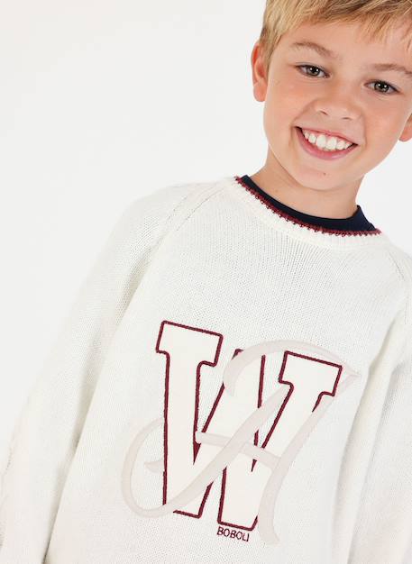 Pull garçon avec broderie de lettres Blanc 1 - vertbaudet enfant 