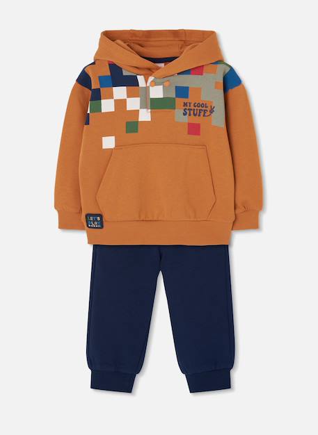 Ensemble garçon molleton imprimé pixels Marron 2 - vertbaudet enfant 
