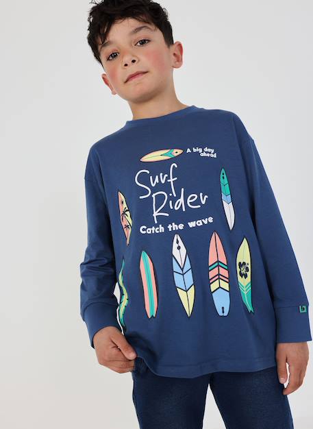 T-shirt enfant en coton à manches longues  coton Bleu 1 - vertbaudet enfant 