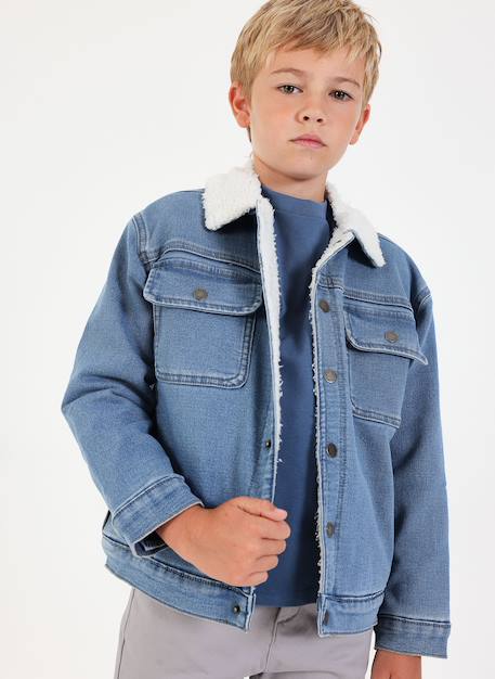Veste garçon denim maille avec col molleton Bleu 1 - vertbaudet enfant 