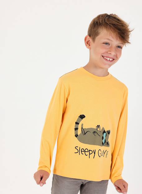 T-shirt garçon en maille imprimé chat Jaune 1 - vertbaudet enfant 