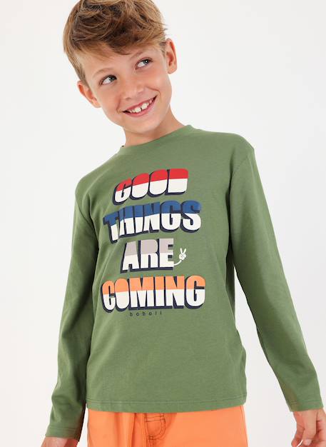 T-shirt garçon maille imprimé lettres Vert 1 - vertbaudet enfant 