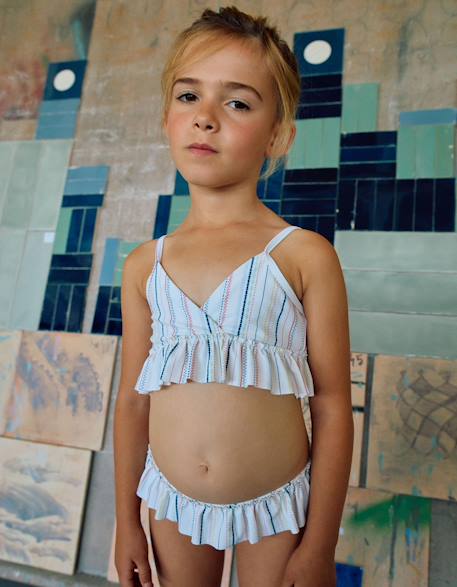Maillot de bain 2 pièces à rayures ethniques et volants b&s Blanc 2 - vertbaudet enfant 
