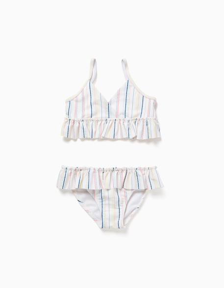 Maillot de bain 2 pièces à rayures ethniques et volants b&s Blanc 1 - vertbaudet enfant 