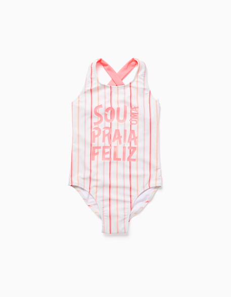 Maillot de bain à rayures et imprimé à l'avant Blanc 1 - vertbaudet enfant 