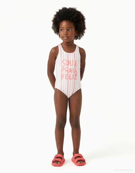 Maillot de bain à rayures et imprimé à l'avant Blanc 2 - vertbaudet enfant 