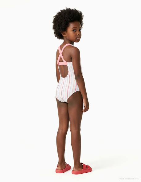 Maillot de bain à rayures et imprimé à l'avant Blanc 3 - vertbaudet enfant 