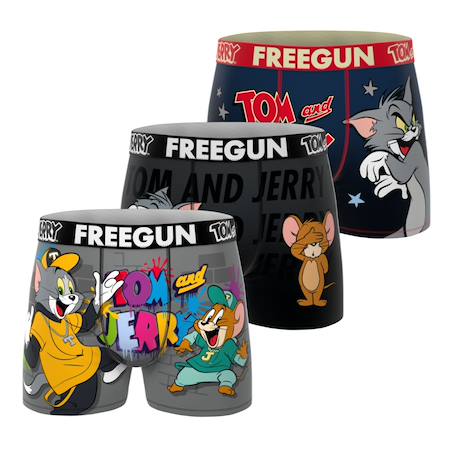 Lot de 3 boxers Garçon  junior tom and jerry Gris/noir/bleu foncé/rouge/marron/jaune/rose/bleu/vert 1 - vertbaudet enfant 