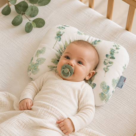 Coussin ergonomique bébé en gaze de coton eucalyptus Eucalyptus, vert, gris 2 - vertbaudet enfant 
