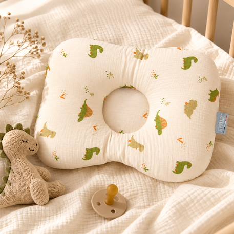 Coussin ergonomique bébé en gaze de coton dino Écru 3 - vertbaudet enfant 