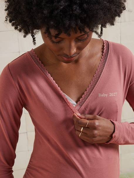 Ensemble 2 pièces pyjama grossesse et allaitement coton biologique* vieux rose 4 - vertbaudet enfant 