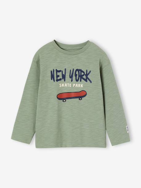 T-shirt manches longues floqué garçon bois de rose+vert sauge 7 - vertbaudet enfant 