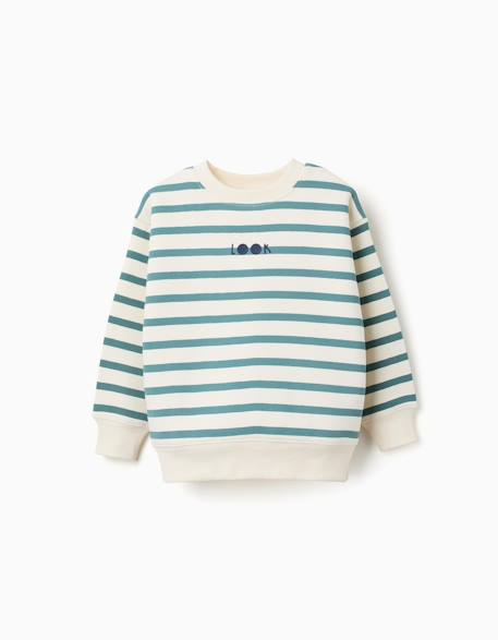 Garçon-Sweat en coton peigné à rayures et imprimé