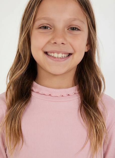T-shirt fille en maille côtelée Rose 2 - vertbaudet enfant 
