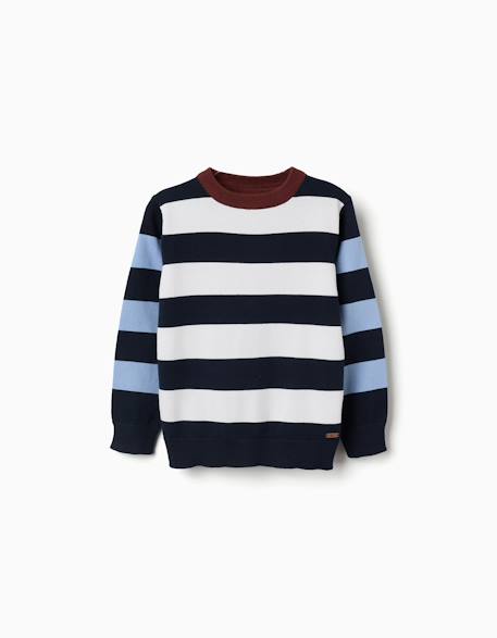 Pull en maille à rayures Bleu foncé+Marron 1 - vertbaudet enfant 