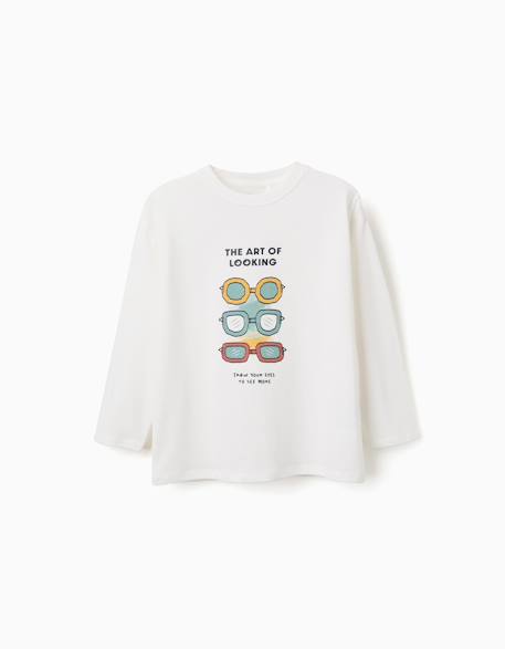 T-shirt en coton à manches longues avec imprimé art of looking Blanc 1 - vertbaudet enfant 