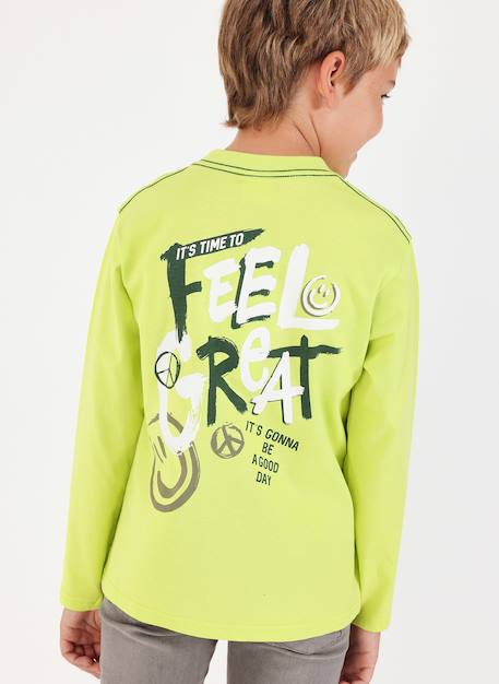 T-shirt garçon en maille imprimé smile Vert 2 - vertbaudet enfant 
