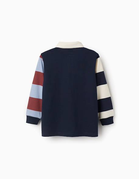 Polo en coton à manches longues à rayures Bleu foncé 2 - vertbaudet enfant 
