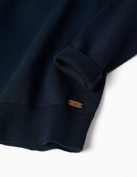 Pull en maille avec extrémités côtelées Bleu foncé+Marron 3 - vertbaudet enfant 
