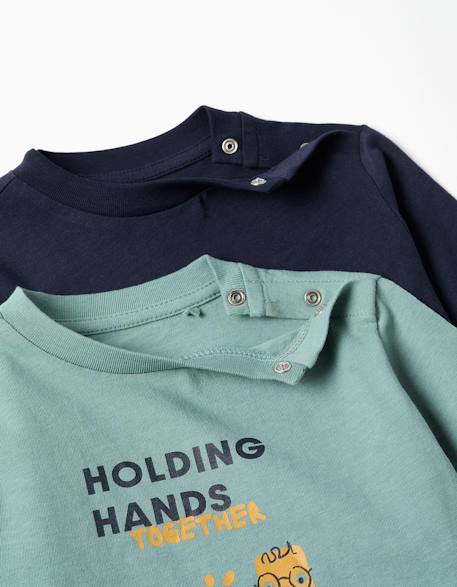Lot de 2 t-shirts à manches longues avec imprimés Vert clair 3 - vertbaudet enfant 