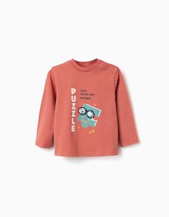 -T-shirt en coton à manches longues avec imprimé puzzle