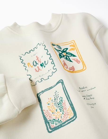 Sweat en coton peigné avec motif art et nature Blanc+Bleu foncé+Marron+Vert clair 3 - vertbaudet enfant 
