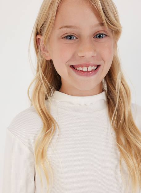 T-shirt fille en maille côtelée col roulé Blanc 2 - vertbaudet enfant 