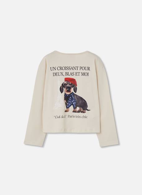 T-shirt fille en maille imprimé chien Beige 4 - vertbaudet enfant 