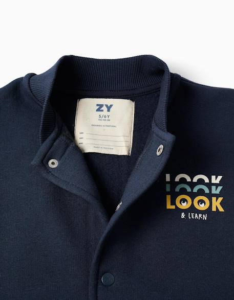 Blouson bomber en coton peigné avec imprimé Bleu foncé 3 - vertbaudet enfant 