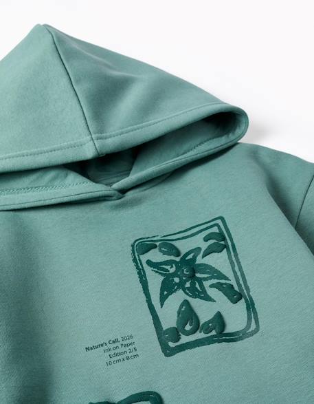 Sweat en coton peigné à capuche et imprimé floral Blanc+Rose clair+Vert clair 9 - vertbaudet enfant 