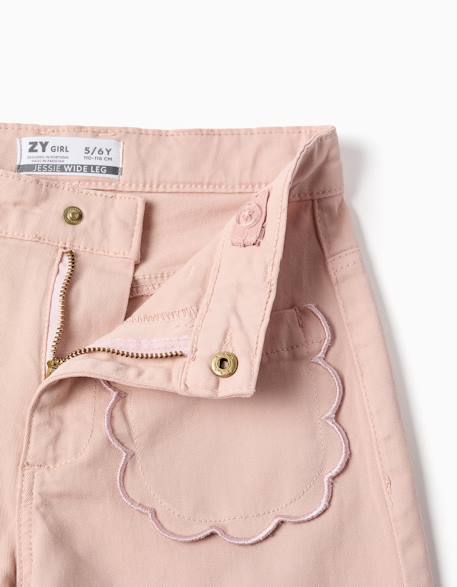 Pantalon en sergé  à jambe large avec poches à l'avant Rose clair 3 - vertbaudet enfant 