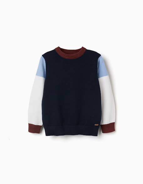 Pull en maille à blocs de couleur Bleu foncé 1 - vertbaudet enfant 