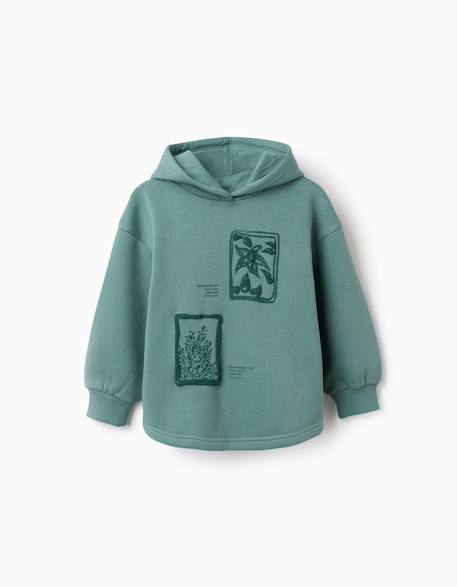 Sweat en coton peigné à capuche et imprimé floral Blanc+Rose clair+Vert clair 7 - vertbaudet enfant 