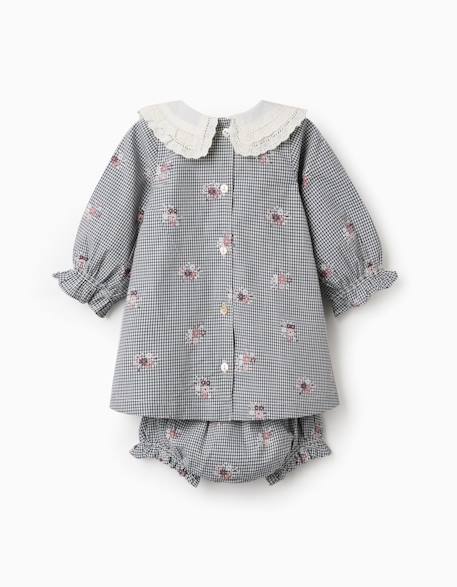 Robe en coton à motif vichy et imprimé floral Bleu foncé 2 - vertbaudet enfant 