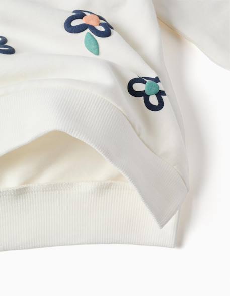 Sweat en coton peigné avec fleurs en relief Blanc 4 - vertbaudet enfant 