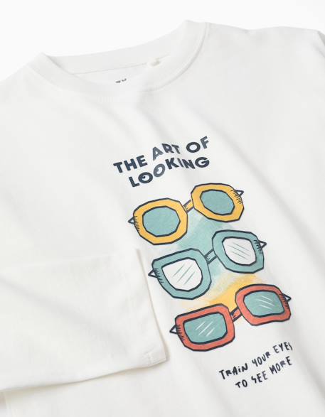 T-shirt en coton à manches longues avec imprimé art of looking Blanc 3 - vertbaudet enfant 