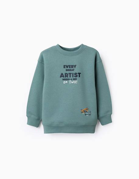 Sweat en coton peigné avec imprimé en relief Bleu foncé+Jaune+Vert clair 7 - vertbaudet enfant 