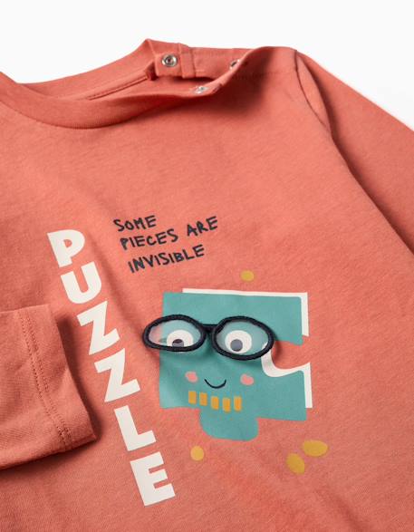 T-shirt en coton à manches longues avec imprimé puzzle Marron 3 - vertbaudet enfant 