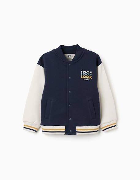 Blouson bomber en coton peigné avec imprimé Bleu foncé 1 - vertbaudet enfant 