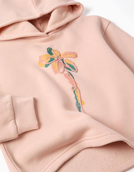Sweat en coton peigné à capuche et imprimé floral Blanc+Rose clair+Vert clair 6 - vertbaudet enfant 